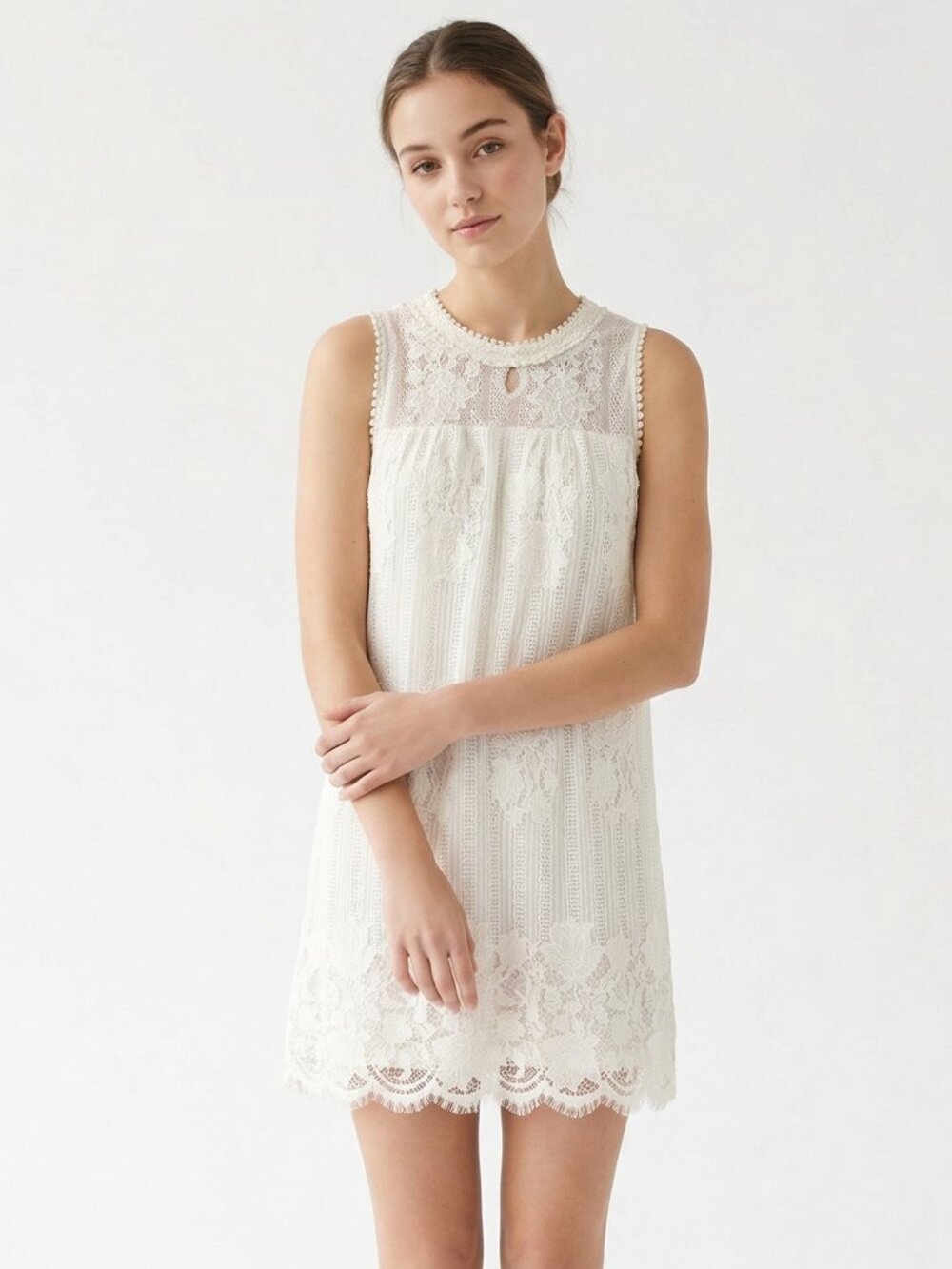 NO Boundaries Dress Mini Tunic Tank White Lace Boho Coquette XL